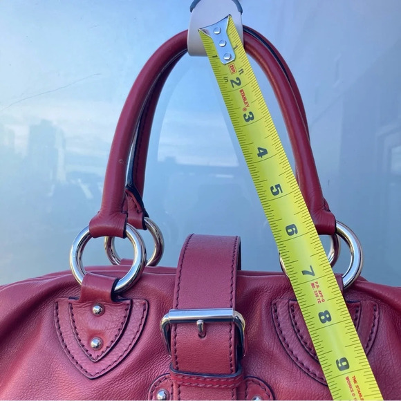 MARC JACOBS Handbag Deep Red Double Pockets Leather Silver Hardware Satchel - Picture 6 of 16
